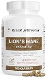 Real Mushrooms Lion’s Mane Capsules - Organic Lions Mane Mushroom Extract for Cognitive Function & Immune Support - Brain Mushroom Supplements for Memory and Focus - Vegan, 300 Caps