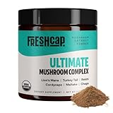 FreshCap Ultimate Mushroom Complex Powder - Lions Mane, Reishi, Cordyceps, Chaga, Turkey Tail, Maitake Supplements - for Immunity, Energy, Memory & Focus - Add to Coffee/Tea/Smoothies (60 Servings)