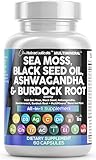 Sea Moss 3000mg Black Seed Oil 2000mg Ashwagandha 1000mg Turmeric 1000mg Bladderwrack 1000mg Burdock 1000mg & Vitamin C & D3 with Elderberry Manuka Dandelion Yellow Dock Iodine Chlorophyll ACV