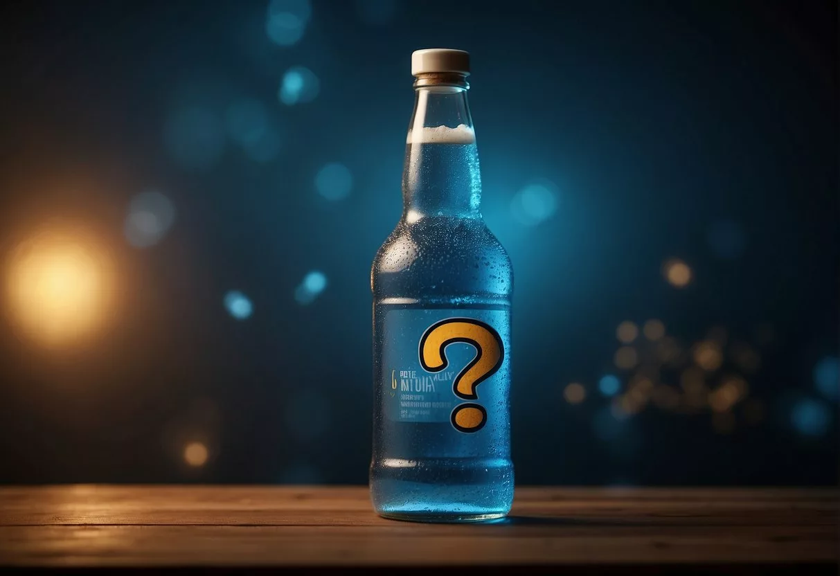 A bottle of RYZE sits beside a bloated stomach, with a question mark hovering above