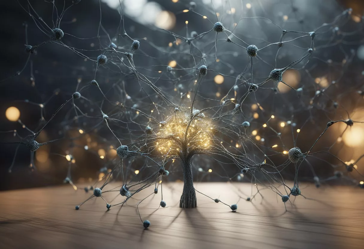 A network of neurons firing rapidly, forming new connections and strengthening existing ones, as the brain undergoes structural and functional changes during intensive learning