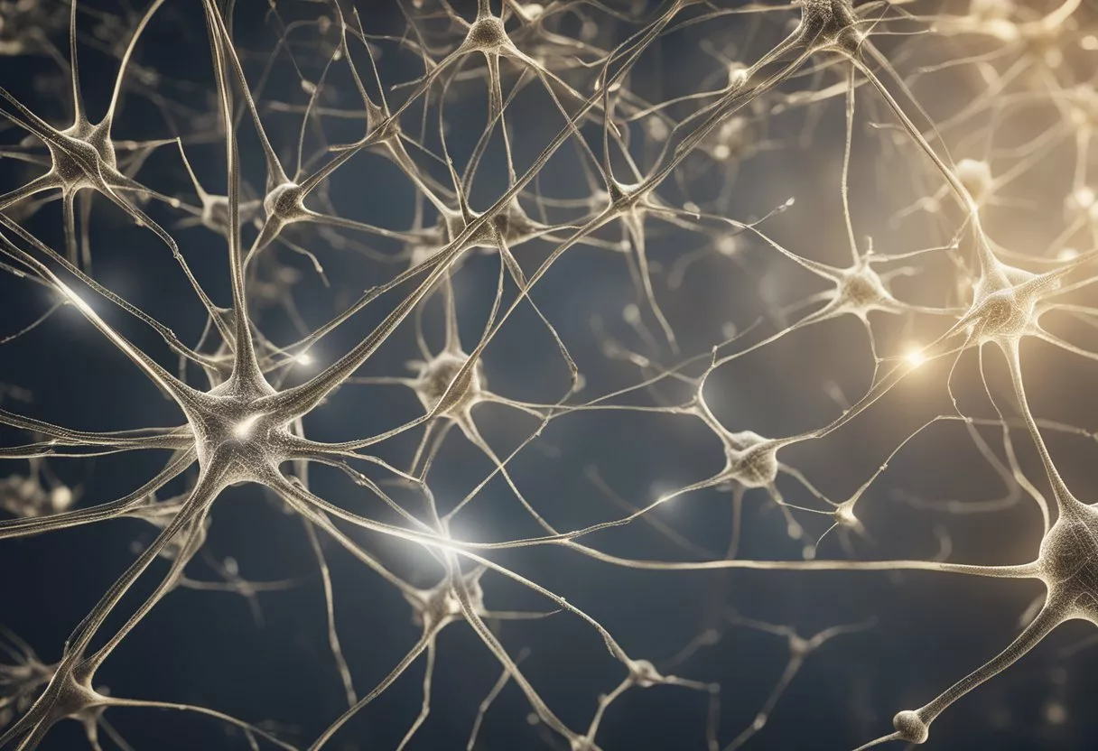 A network of neurons firing and connecting in response to intense learning, shaping the brain's structure and function