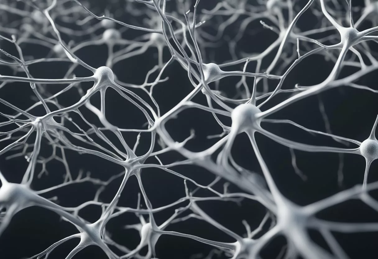 A network of neurons forming and connecting in a dynamic, branching pattern, representing the concept of brain plasticity across the lifespan