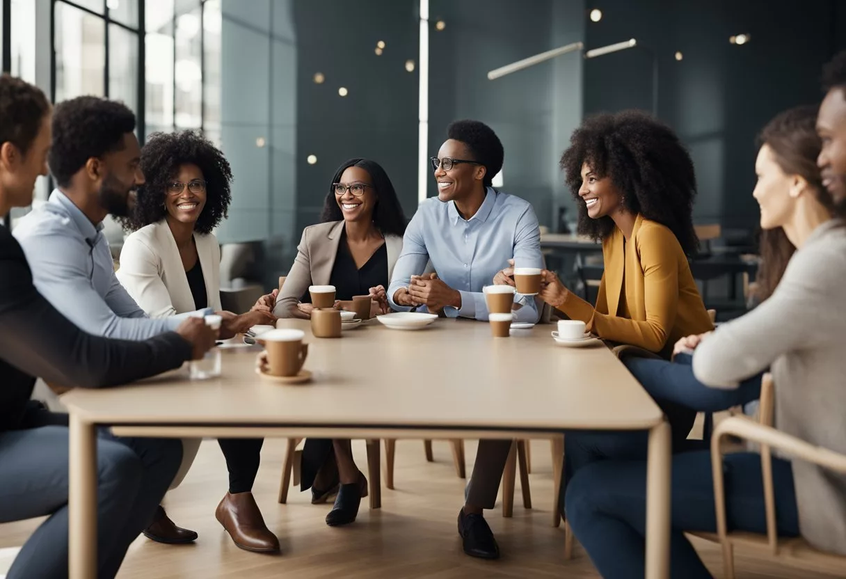 A group of diverse individuals, representing specific populations and cohorts, are gathered around a table, each holding a cup of coffee and engaged in a discussion about its potential benefits for prostate health