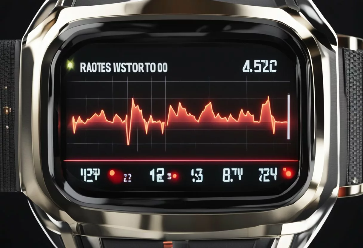 A heart rate monitor displaying a high number, with a red warning light flashing
