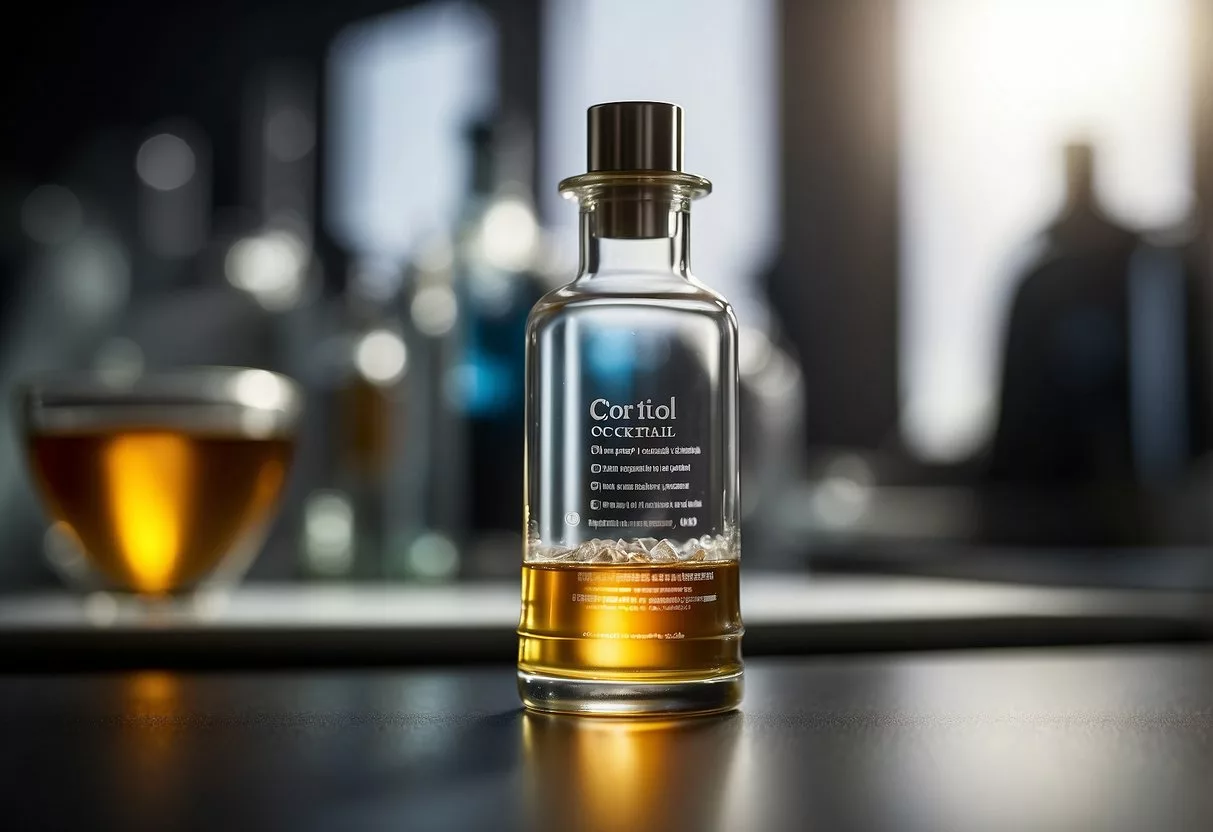 A vial of cortisol cocktail, with benefits and risks, sits on a lab table