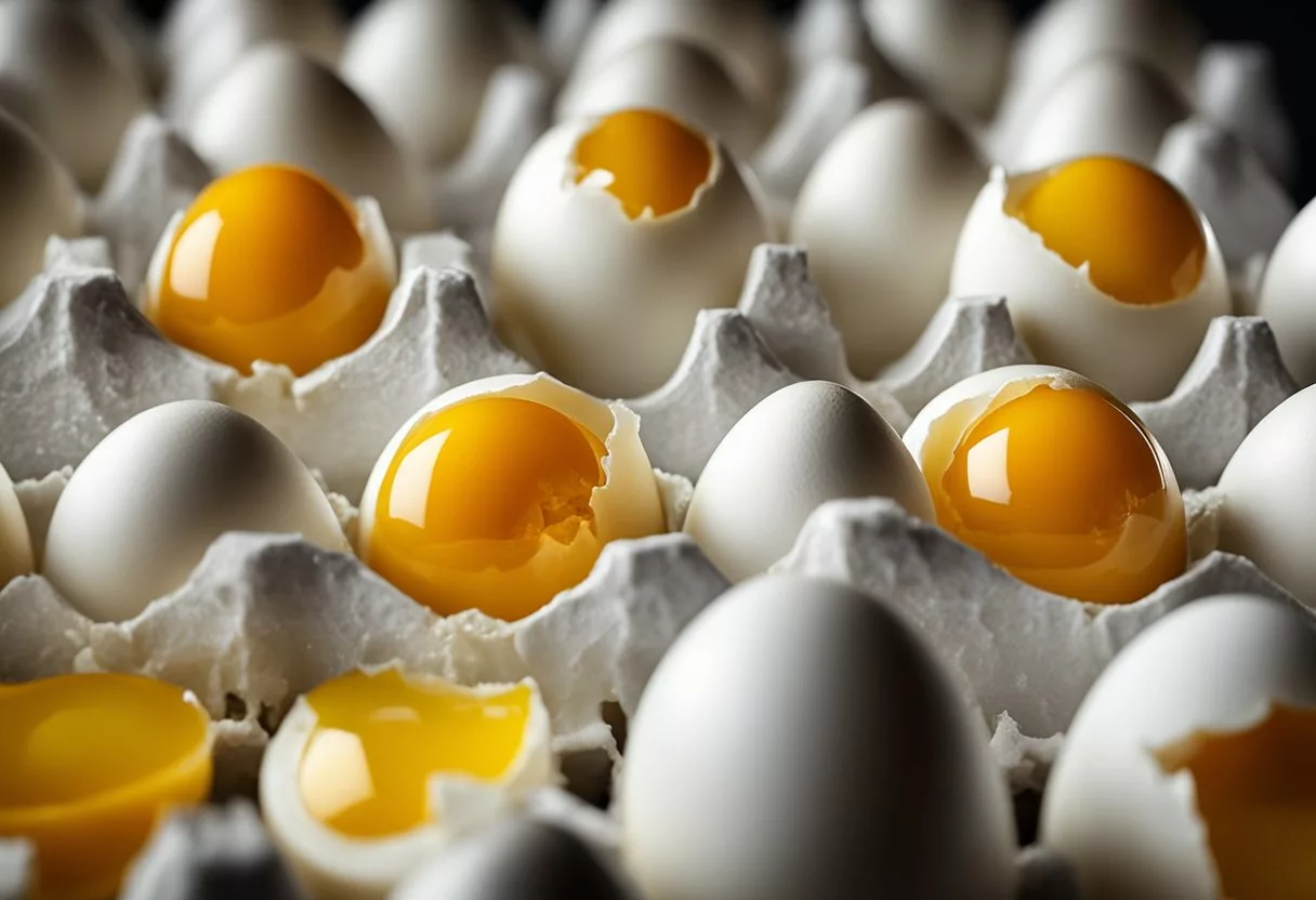 A cracked open egg with a clear view of the egg white and yolk, showcasing the protein content