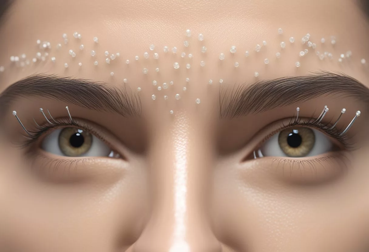 A close-up view of a microneedling device in action, with tiny needles penetrating the skin, promoting collagen production and improving skin texture
