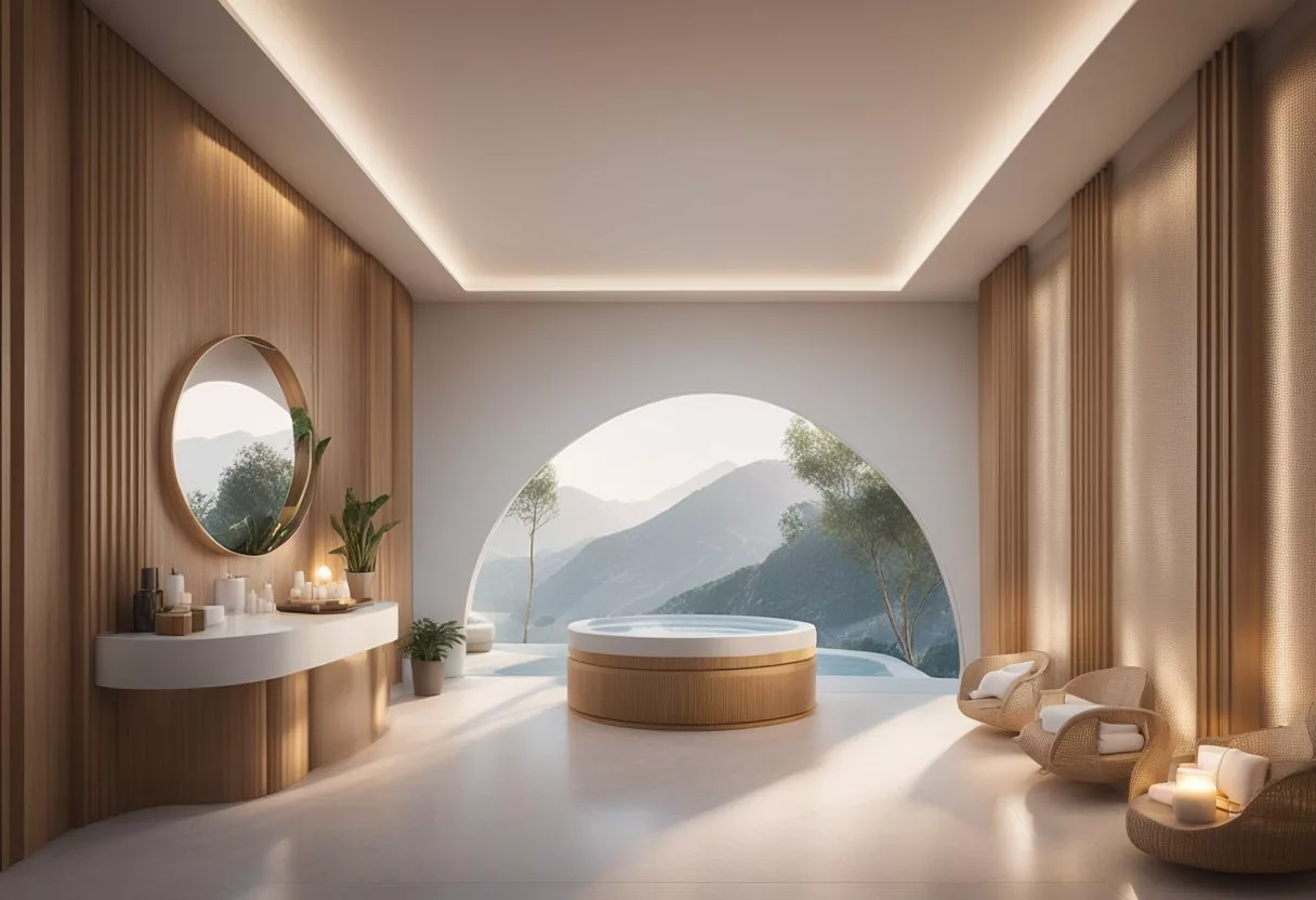 A serene spa setting with a microneedling device surrounded by skincare products and a calming atmosphere