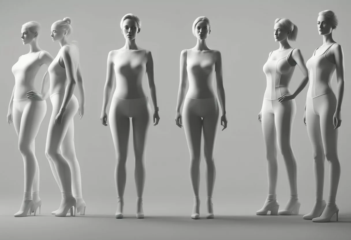 A series of silhouettes, ranging from slim to curvy, represent the impact of age on women's body shapes