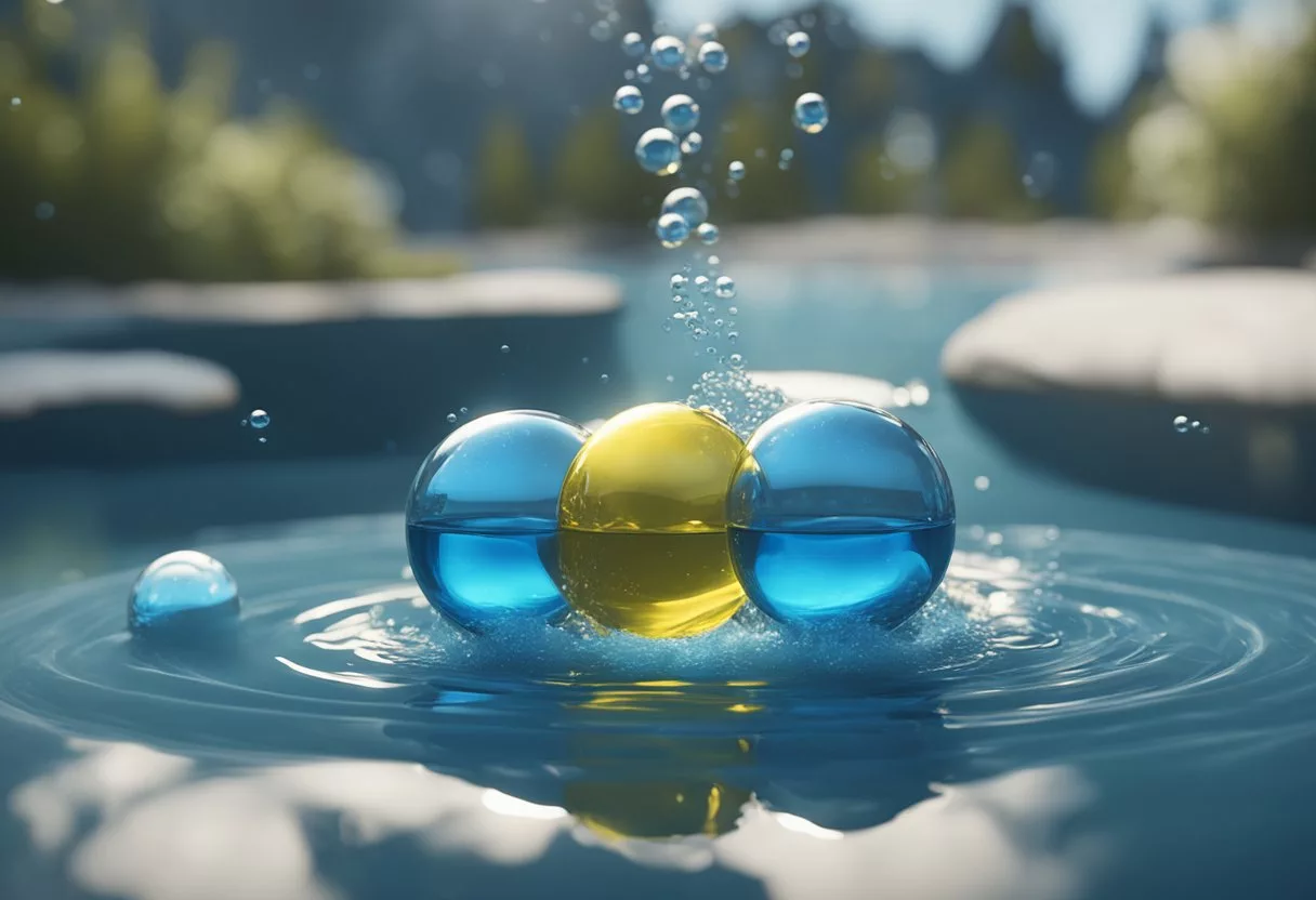 A blue pill dissolving in water, releasing bubbles and fizz