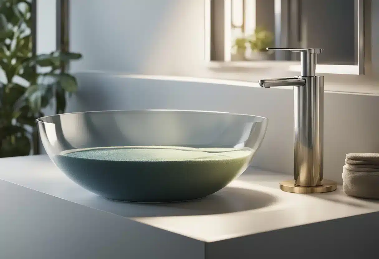 A basin filled with water, a gentle cleanser, and a soft cloth, all arranged neatly on a clean countertop