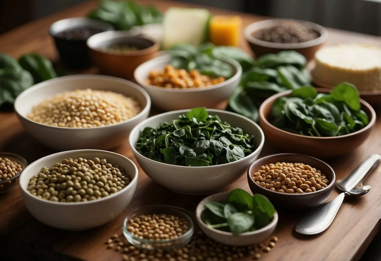 A table displaying 10 iron-rich foods, such as spinach, lentils, and tofu, with a prominent "Importance of Iron in the Diet" title