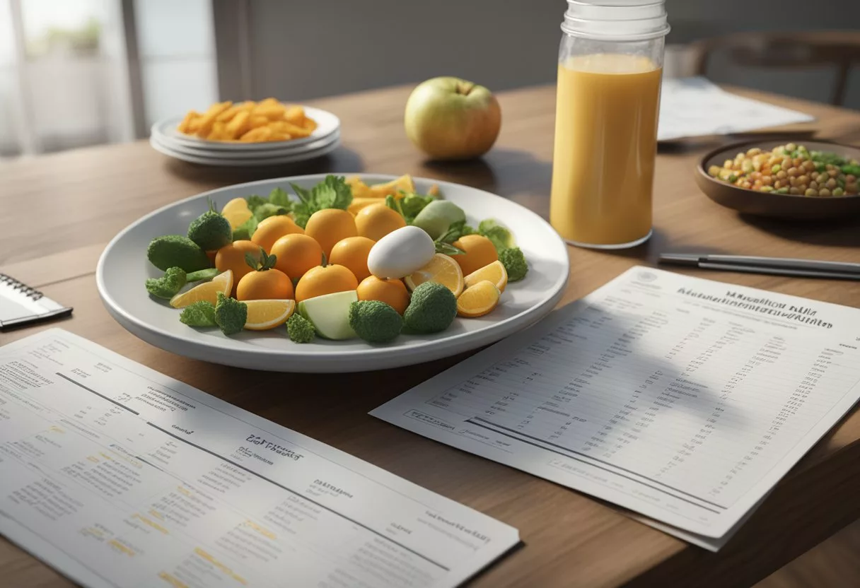 A table with a list of causes of adult malnutrition, surrounded by medical charts and nutritional guidelines