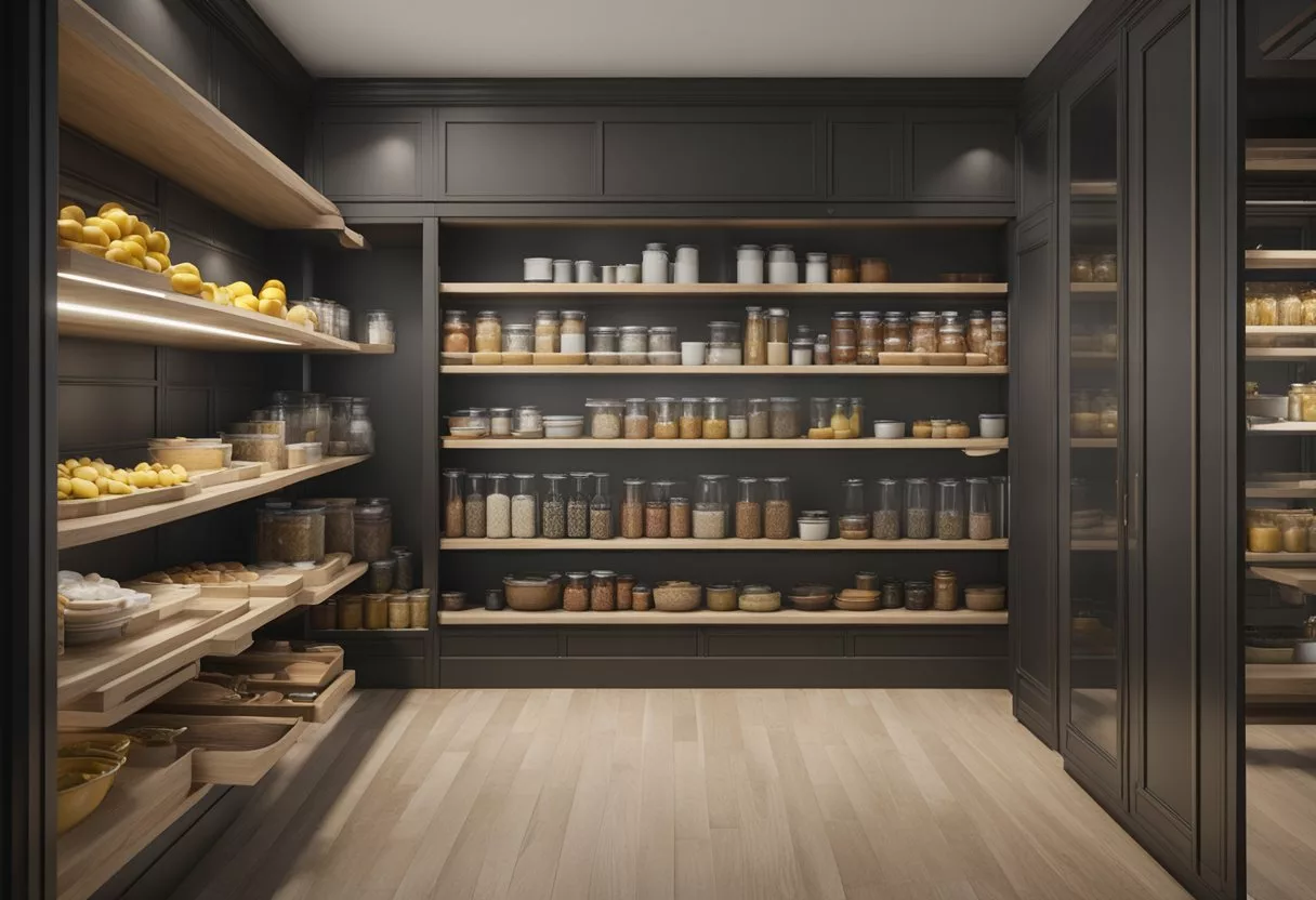 A barren pantry with empty shelves and spoiled food