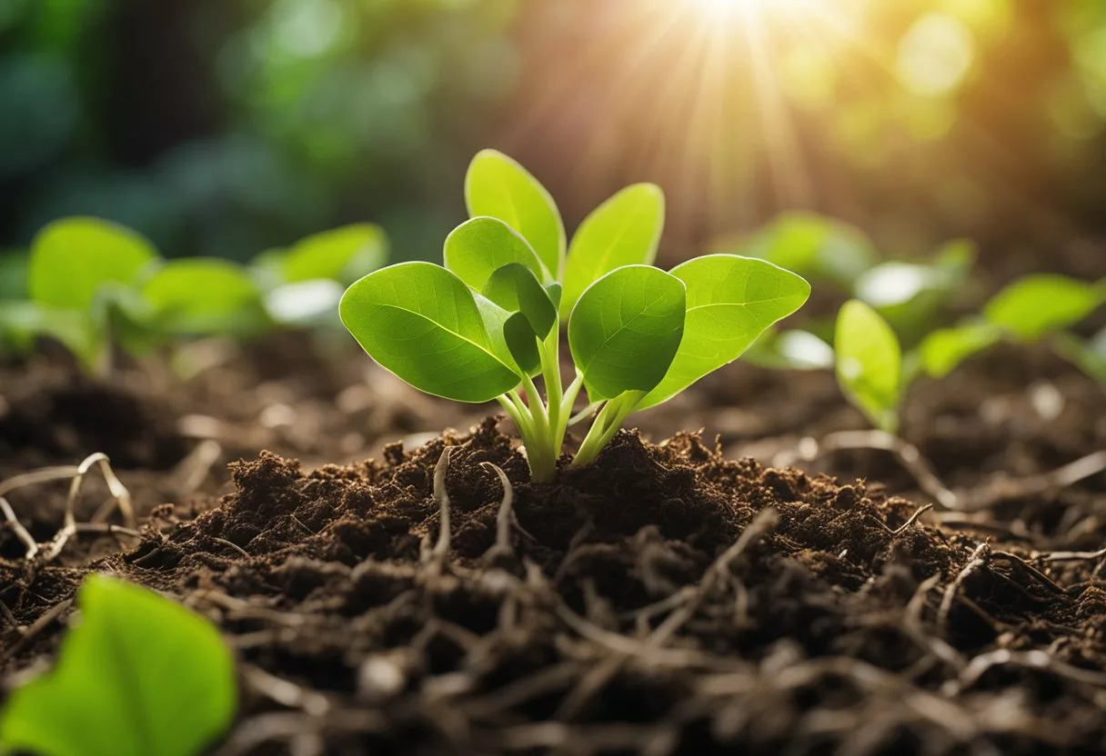 A ginger root grows taller and stronger each day, its vibrant green leaves reaching towards the sun as its roots spread deep into the soil