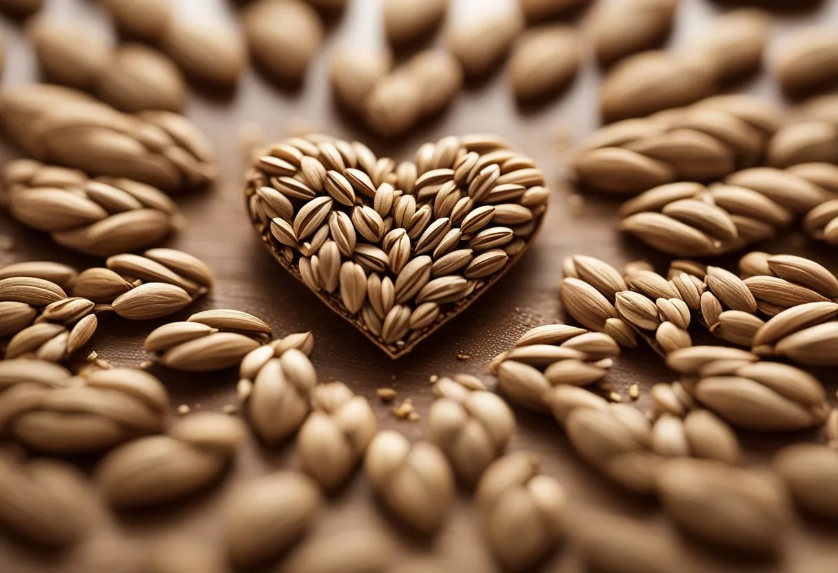 A heart surrounded by flaxseeds, with arteries and veins visibly clearing and expanding, representing cardiovascular benefits