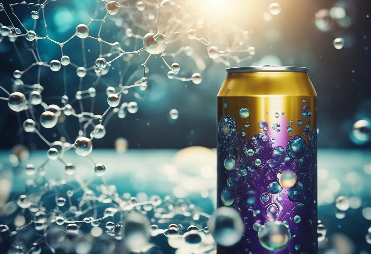 A soda can surrounded by swirling brain neurons and fizzing bubbles