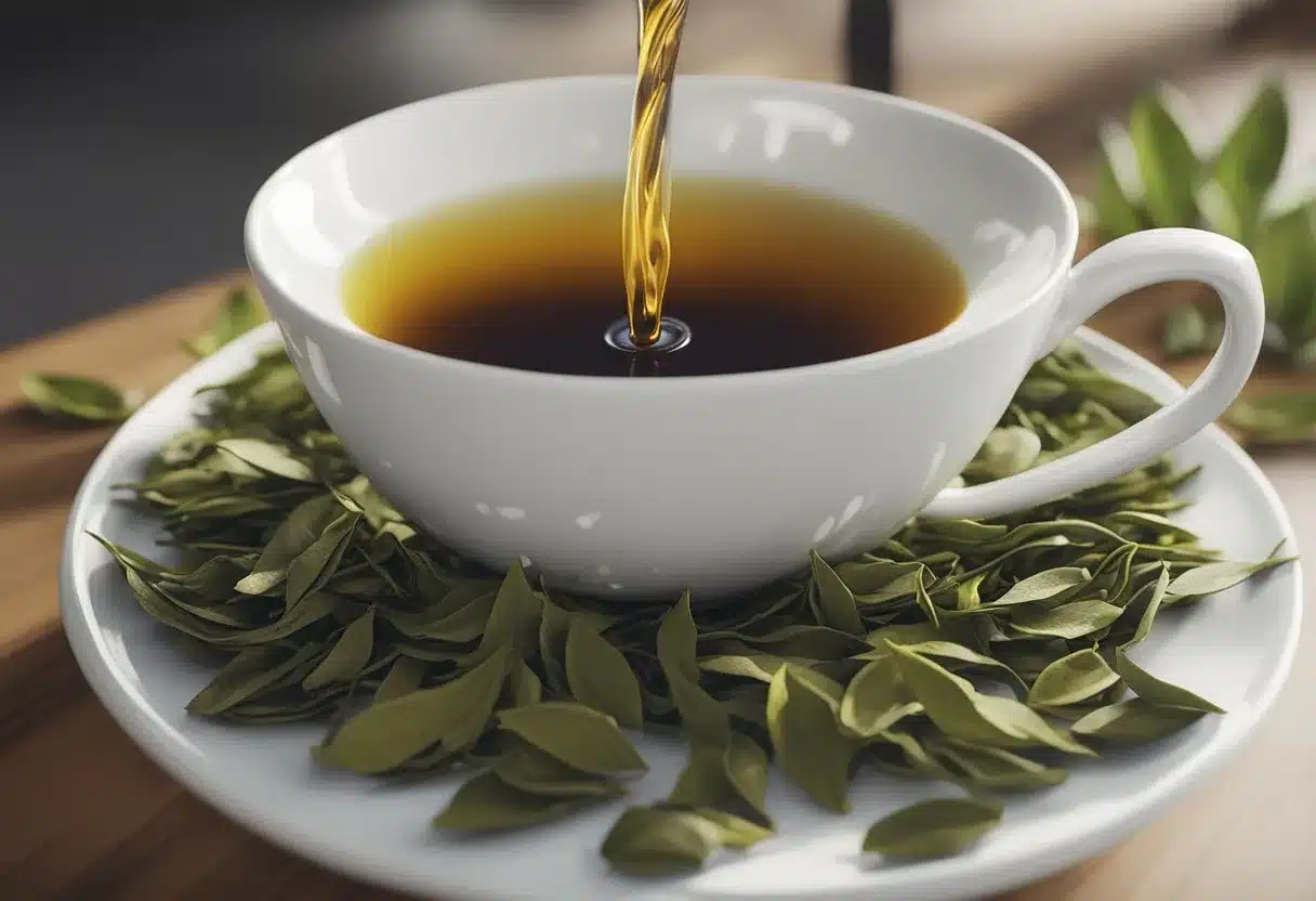Tea leaves releasing antioxidants into hot water, creating a swirling, vibrant infusion