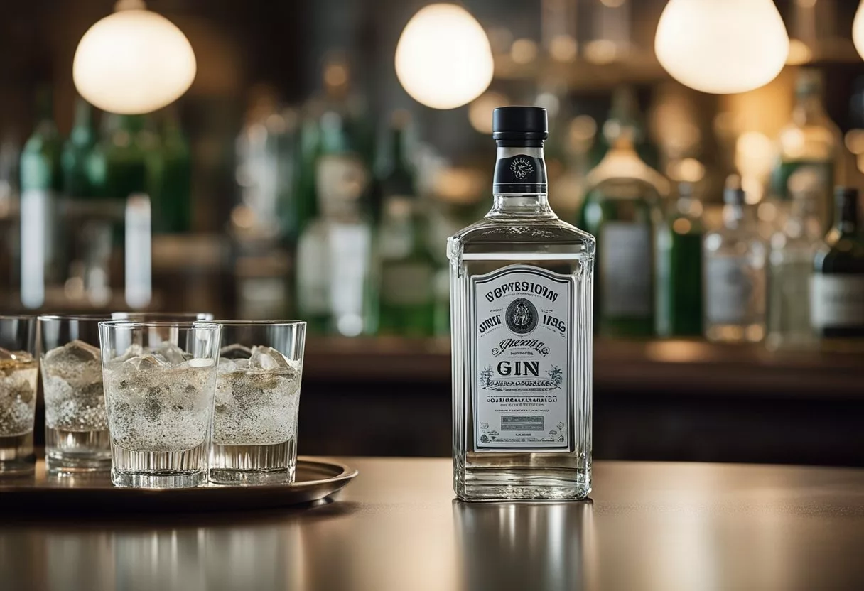 A bottle of gin sits on a table, surrounded by empty glasses. A stomach churns and a liver strains under the weight of daily alcohol consumption