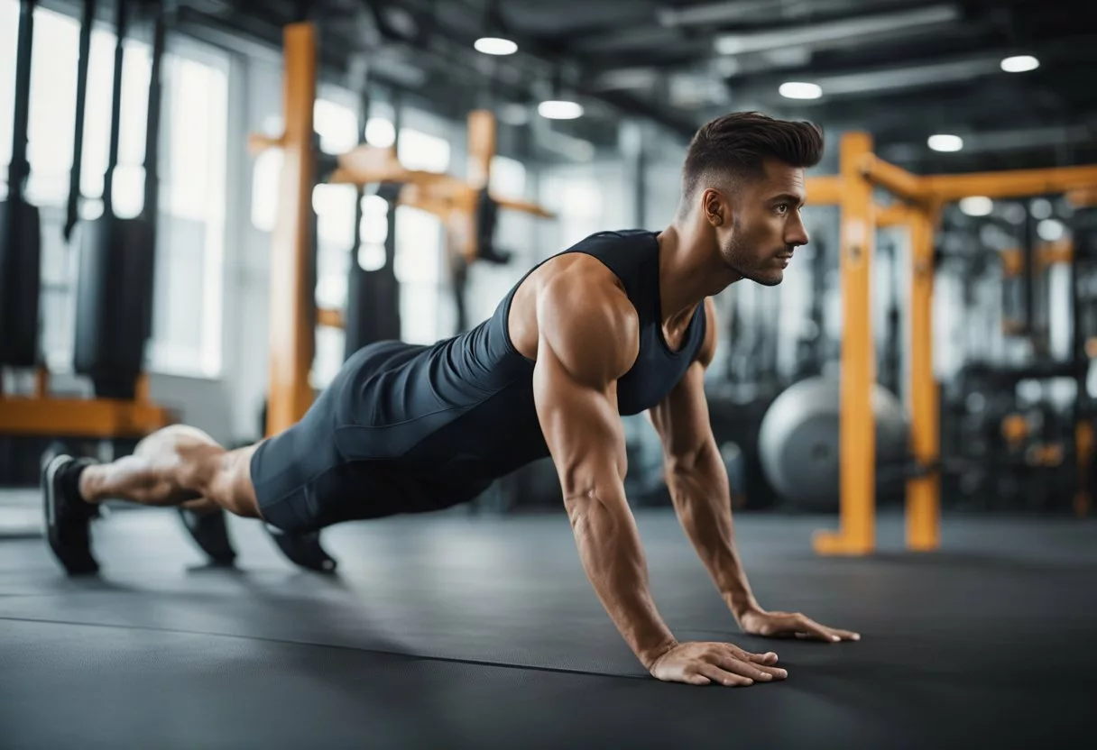 A figure holds a plank position, muscles engaged. A daily routine, the body strengthens and stabilizes