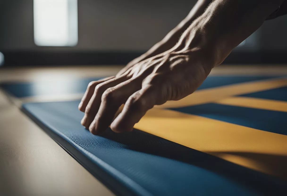 A figure holds a plank position on a gym mat, muscles engaged, sweat glistening. A timer ticks in the background, capturing the daily routine