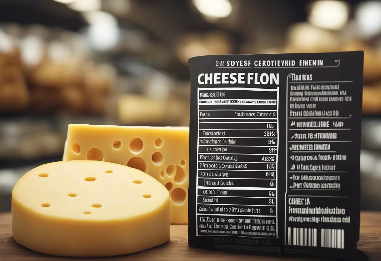 A block of cheese surrounded by food labels and a human silhouette, with arrows pointing to various body systems