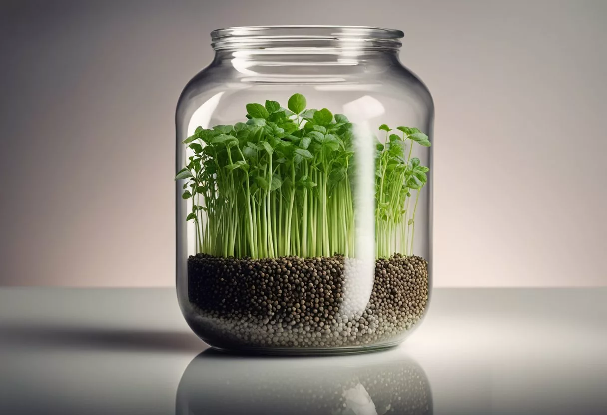 Chia seeds sprout and grow inside a glass jar, showcasing their potential for expansion and transformation when consumed daily