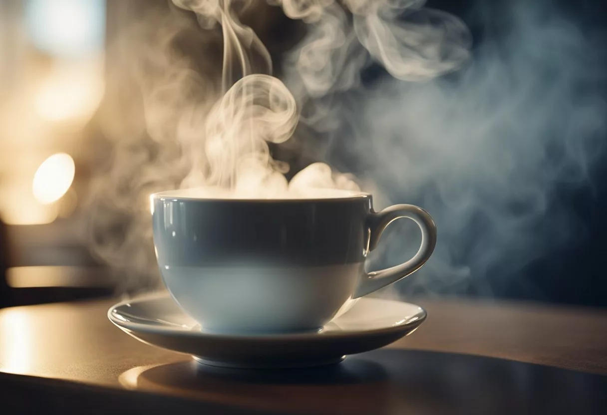 A steaming cup of hot water emits gentle vapor, symbolizing respiratory health