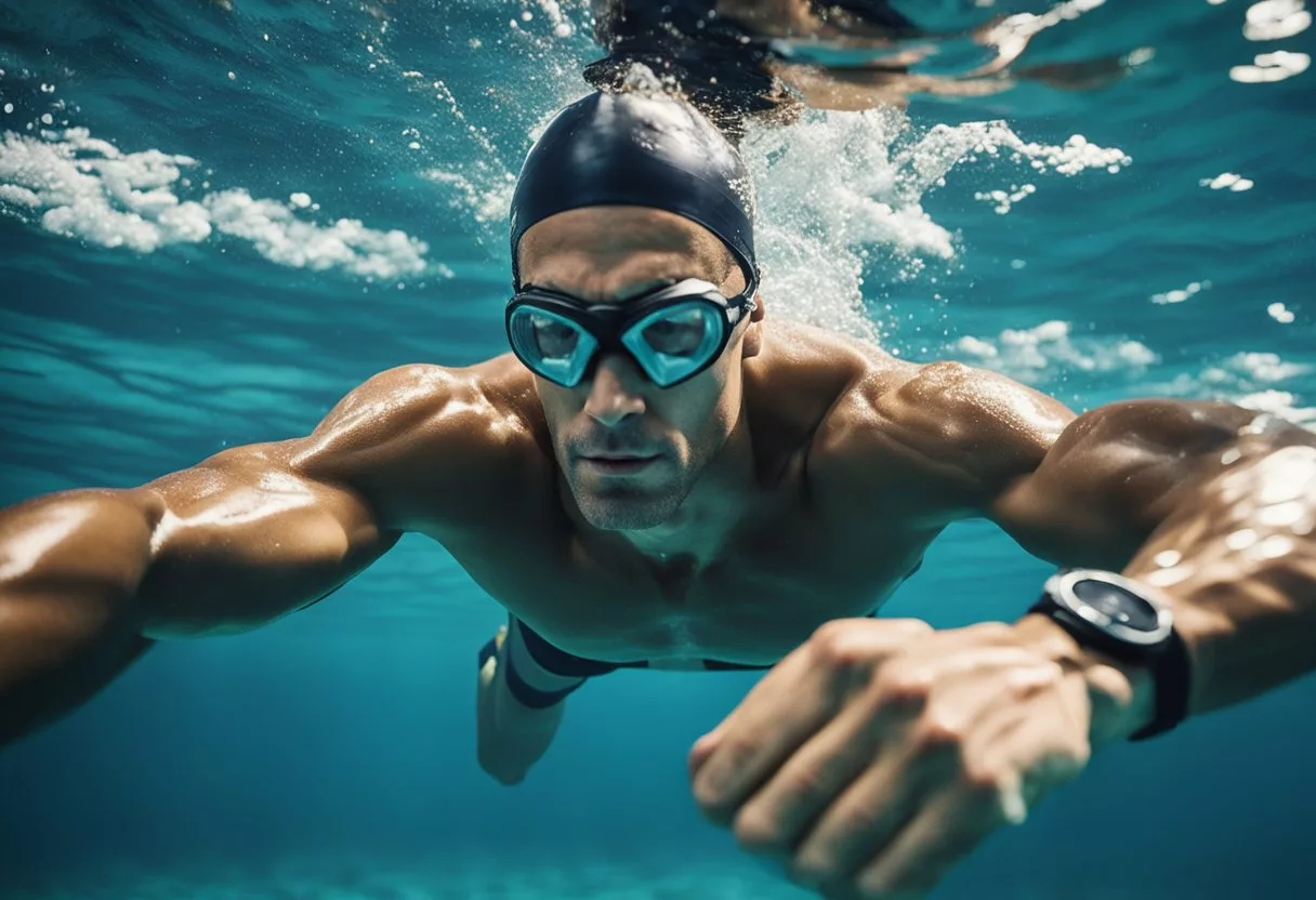 A swimmer glides through clear water, muscles toned and strong. The body moves effortlessly, heart pumping, lungs expanding. The water supports and challenges, shaping a healthier, more resilient physique