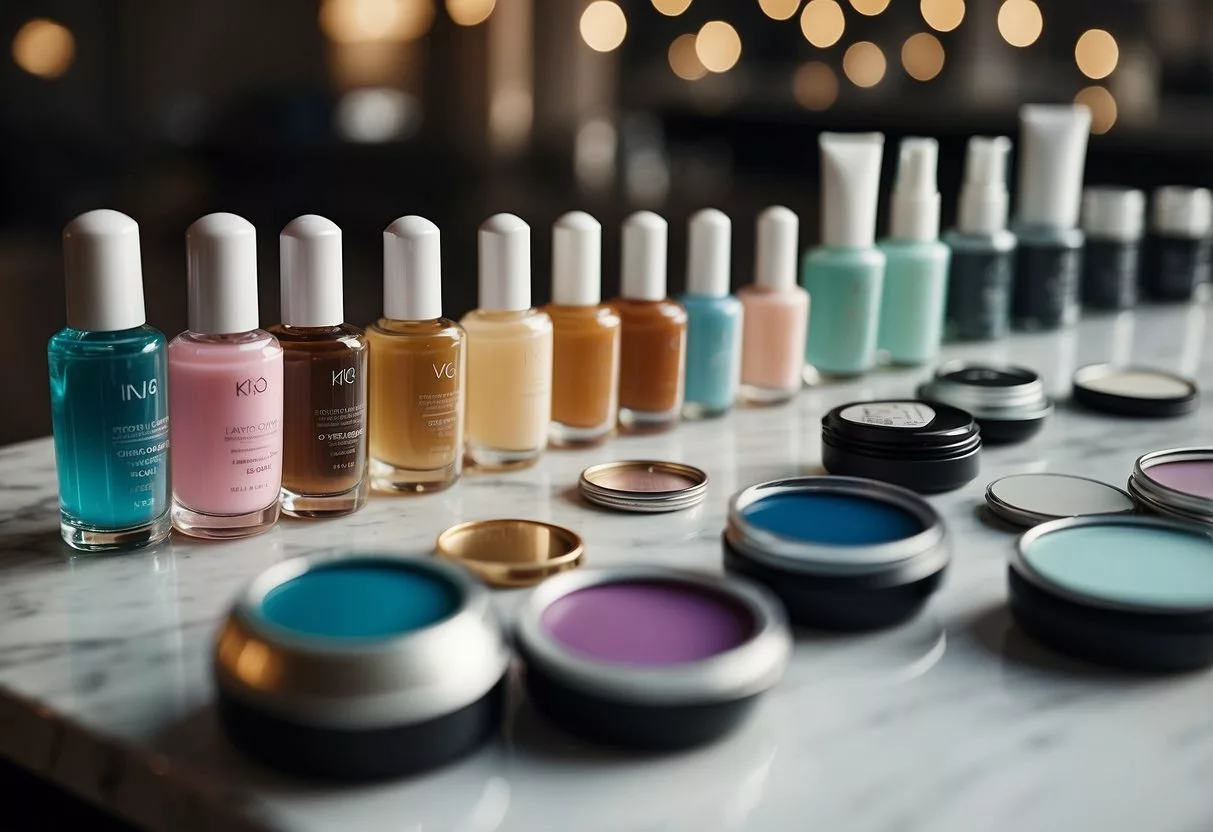 A variety of nail care tools and products displayed on a clean, well-lit surface, with a focus on cleanliness and hygiene