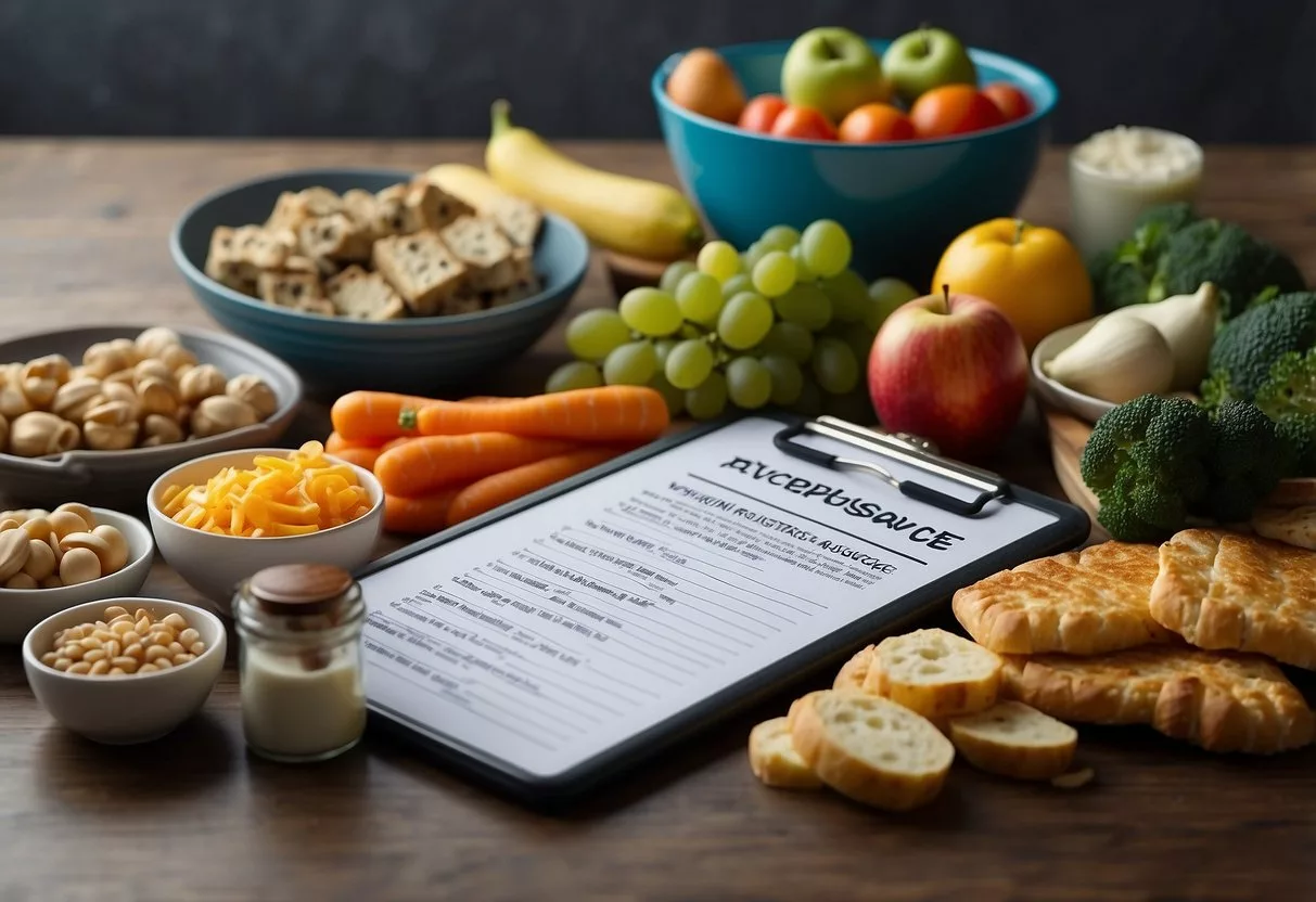 A table with various foods, exercise equipment, and a list of 15 tips to reverse insulin resistance displayed on a poster