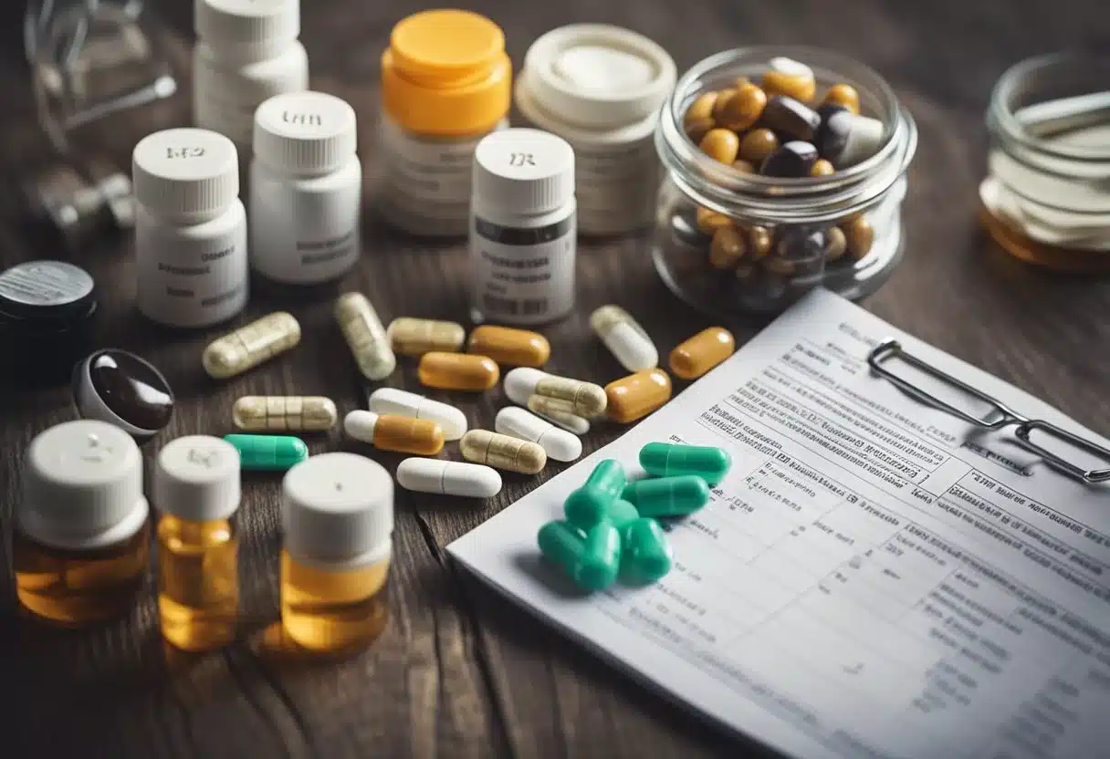 A table with various medication bottles labeled "Cardiovascular and Blood Pressure Medications" and a list of known insomnia-inducing drugs