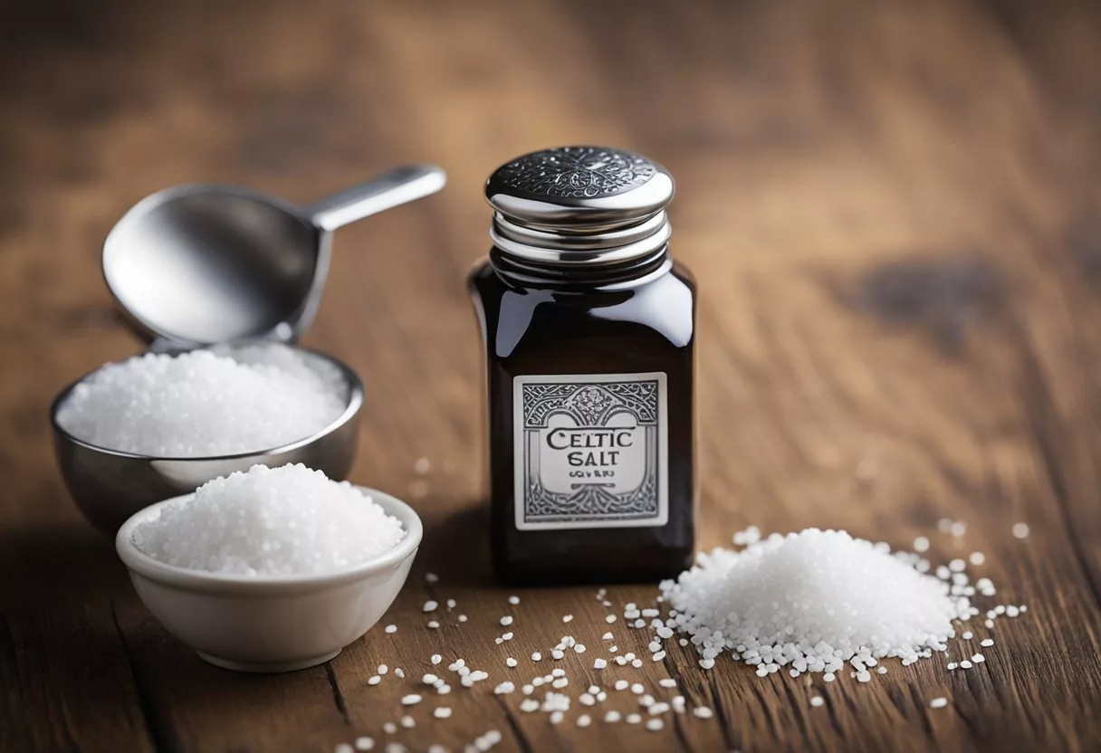 A Celtic salt shaker stands next to a table salt shaker, highlighting the choice between dietary and health considerations