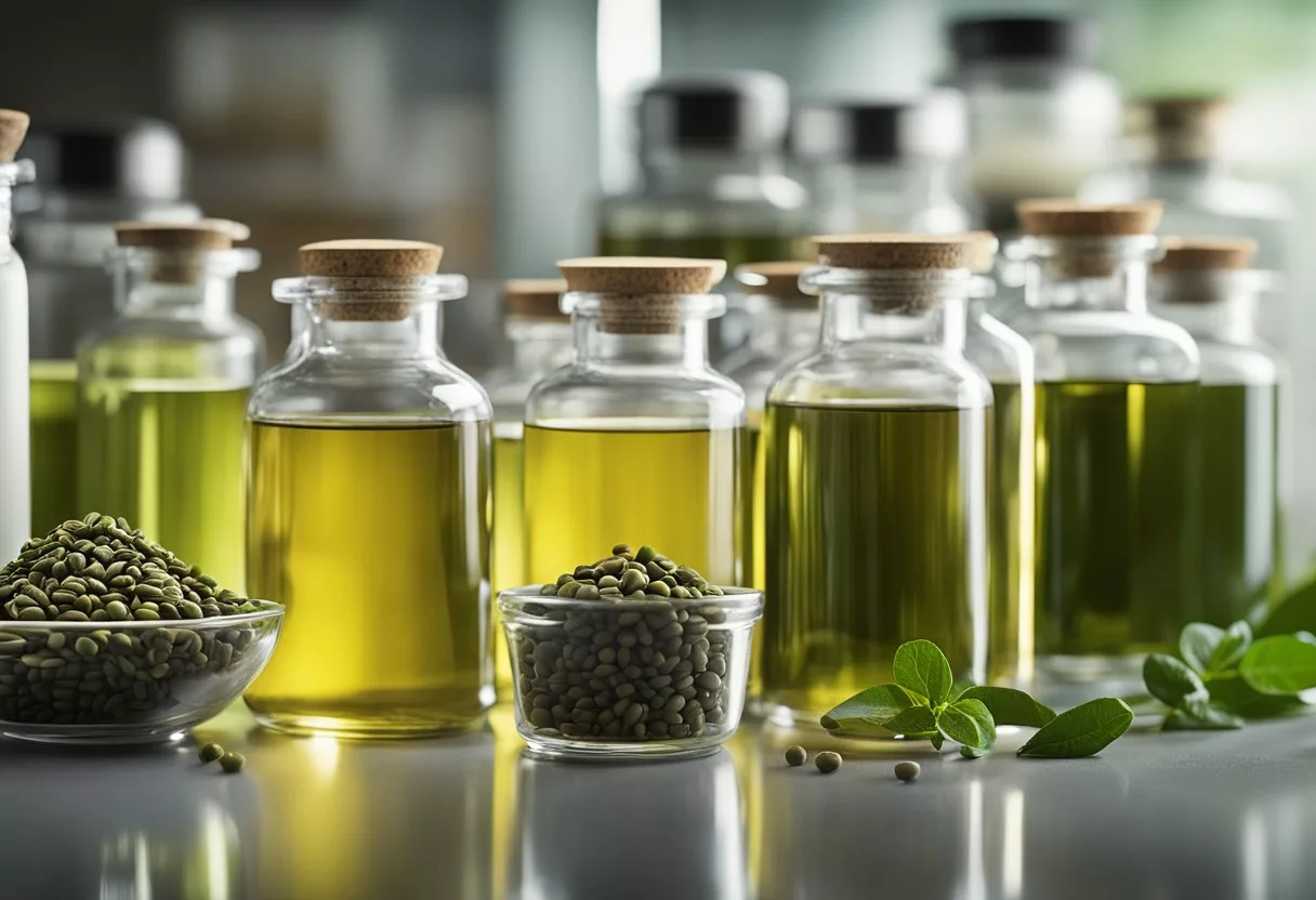 A variety of natural ingredients, such as green tea extract, green coffee bean extract, and chromium, are displayed in a laboratory setting