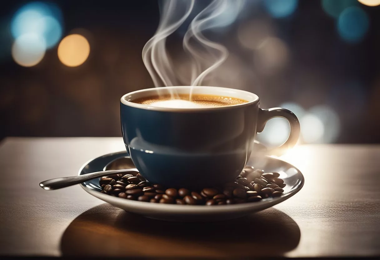 A steaming cup of Java Burn sits on a table, surrounded by glowing testimonials and positive reviews. The warm, inviting atmosphere suggests its efficacy