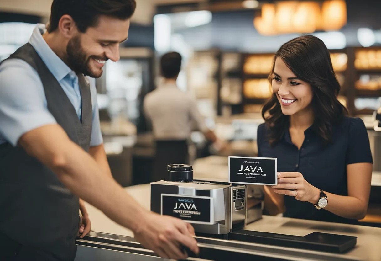 A customer service representative assists a buyer with a purchase of Java Burn