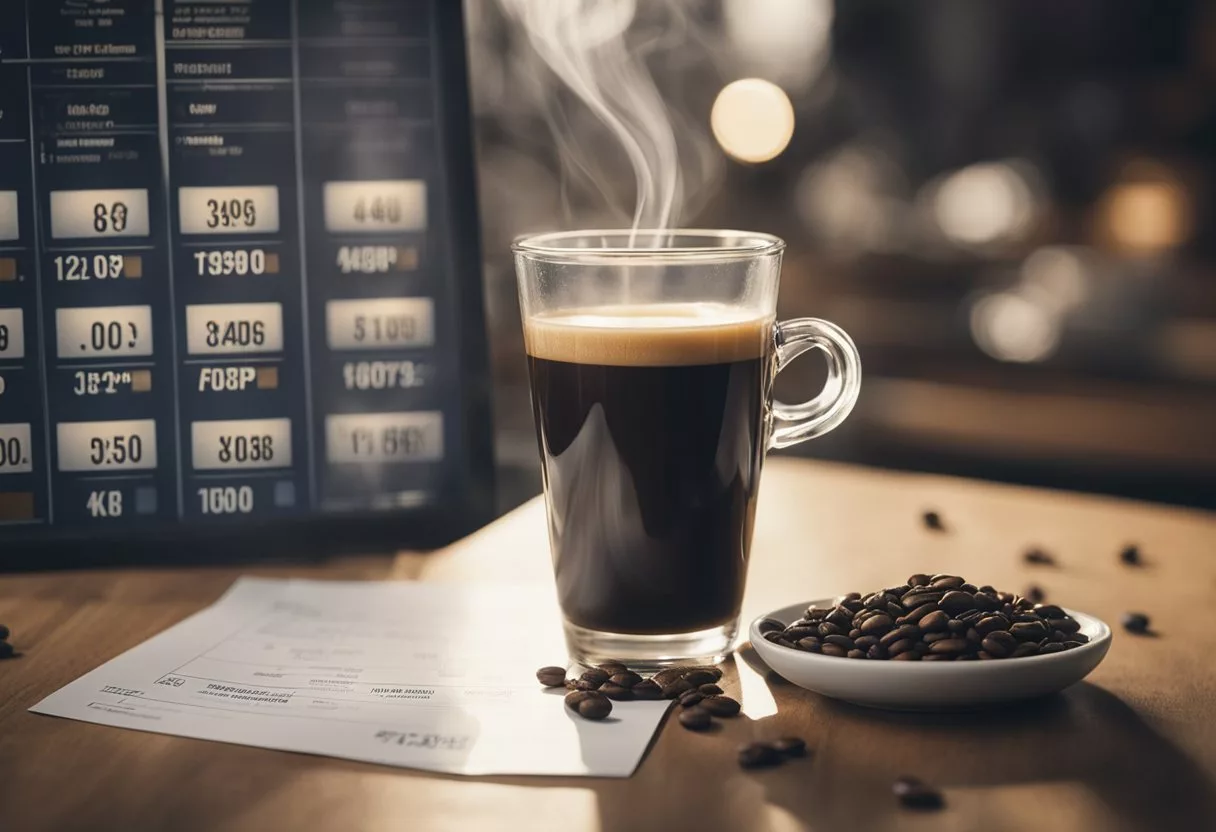 A steaming cup of Java Burn coffee sits next to a price tag and value chart, emphasizing its consumer information