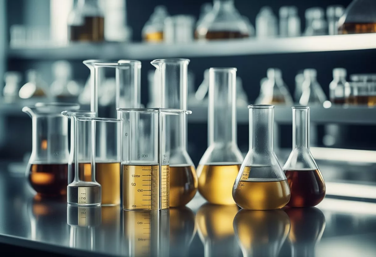 A laboratory setup with beakers and tubes, showing the process of nitric oxide production and its impact on the body's functions