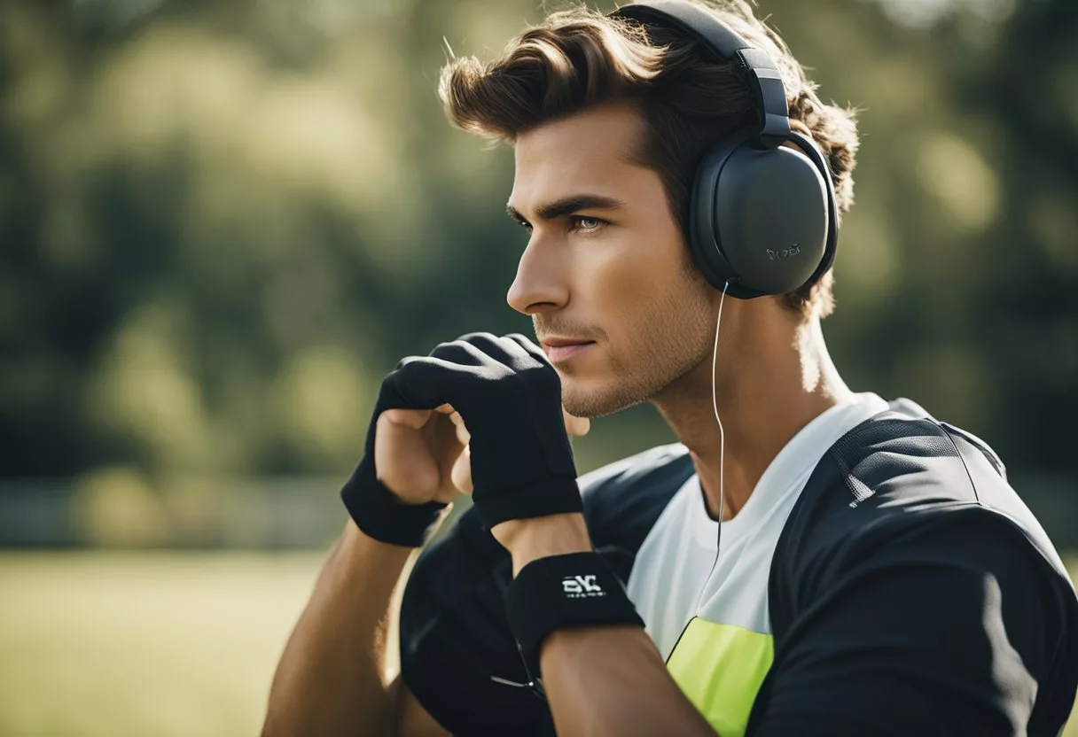 A person wearing ear protection while exercising in a quiet, peaceful environment