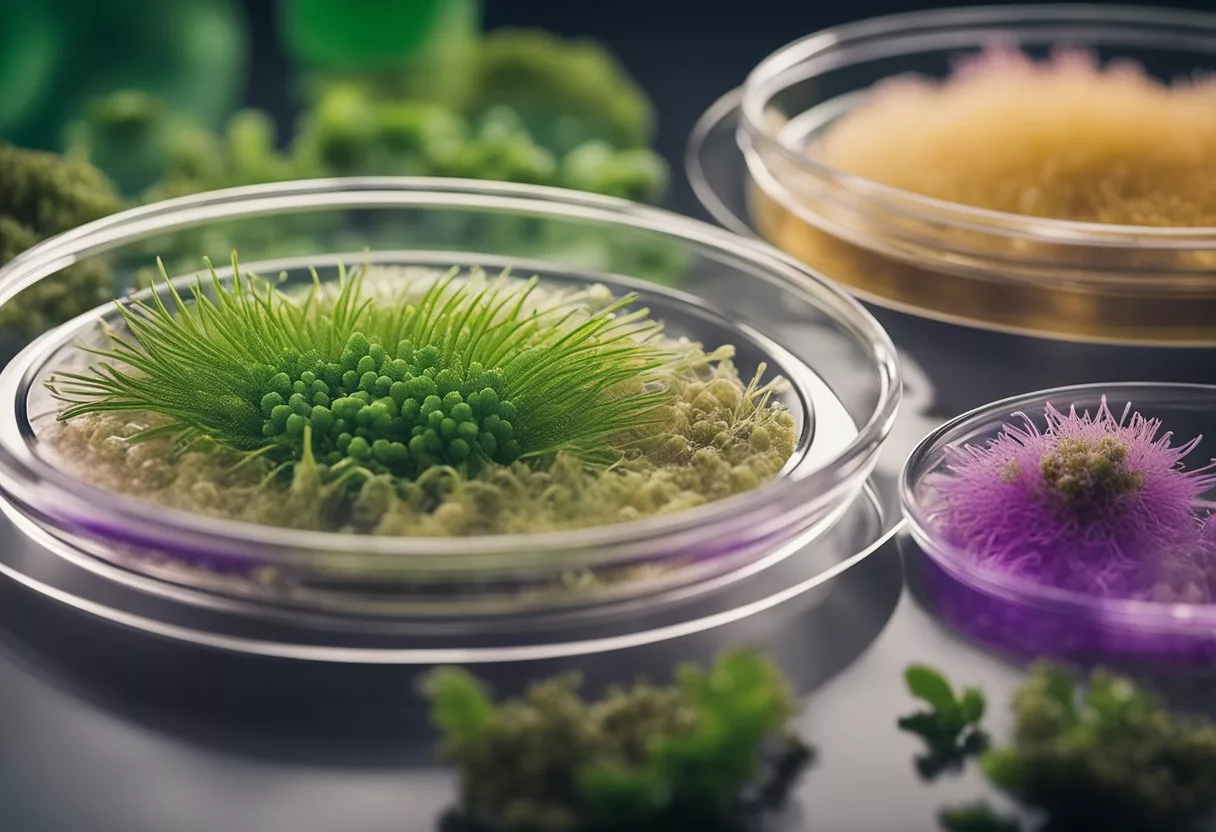 A petri dish filled with various types of bacteria, with one area showing an overgrowth of harmful bacteria due to excessive antibiotic use