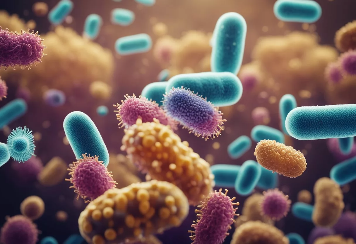 A group of bacteria are shown multiplying rapidly in response to an excessive amount of antibiotics, while other bacteria are being killed off