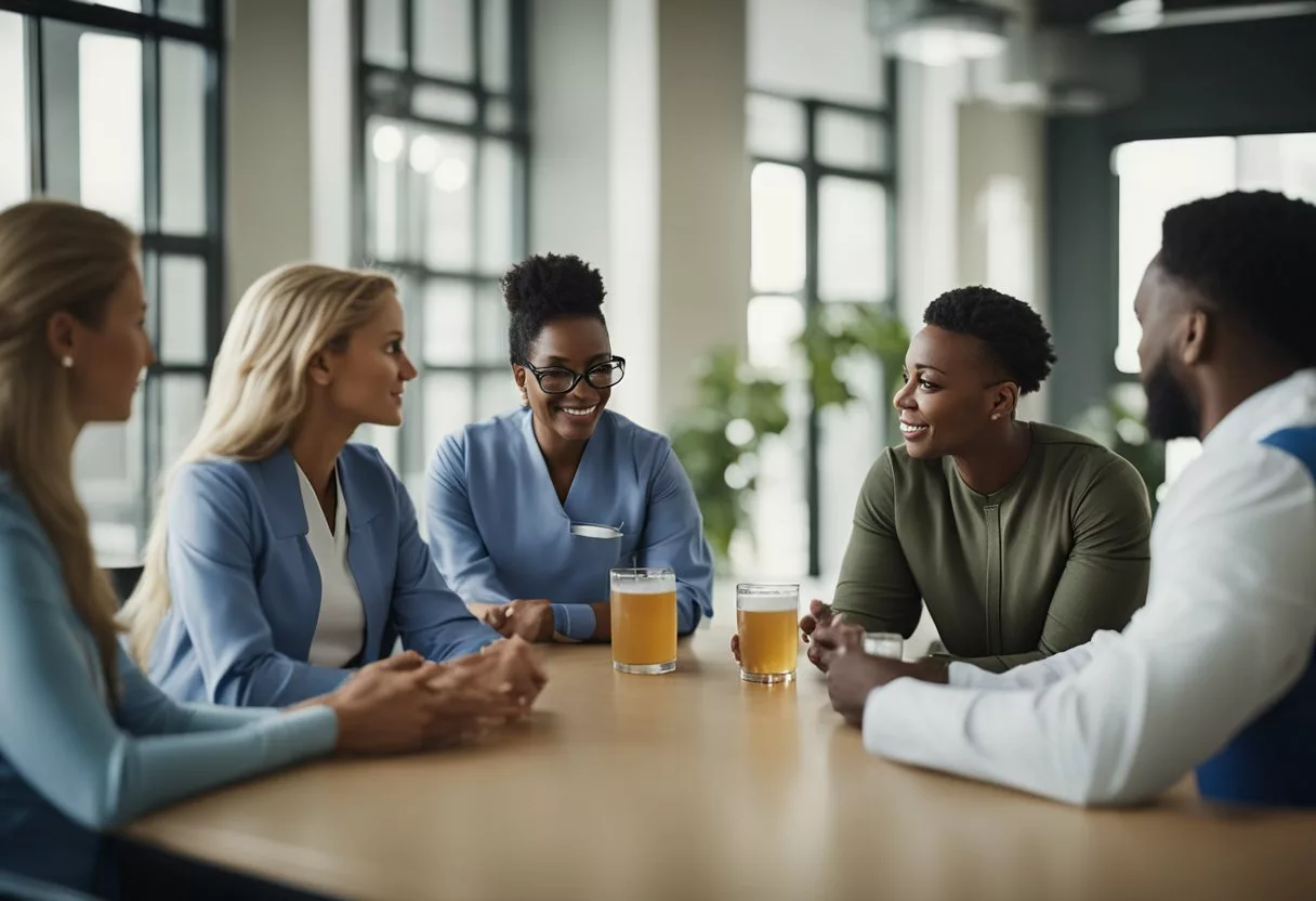 A group of health professionals discussing FASD prevention strategies and the consequences of drinking while pregnant