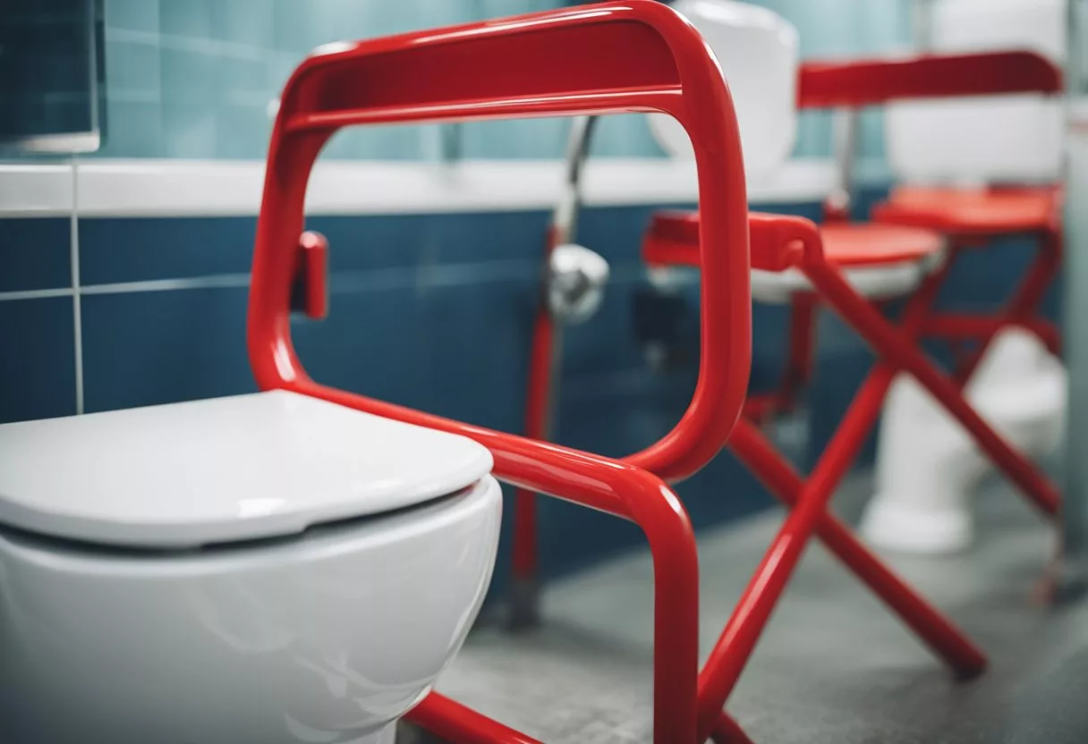 A toilet bowl with visible red streaks in the stool