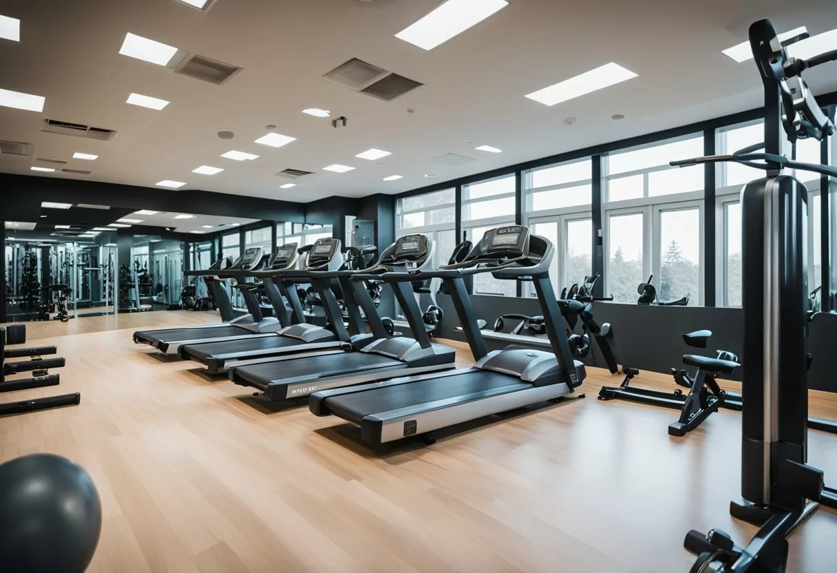 A modern gym with state-of-the-art equipment, spacious workout areas, and clean facilities. Bright lighting and motivational decor create an inviting atmosphere for personal training sessions