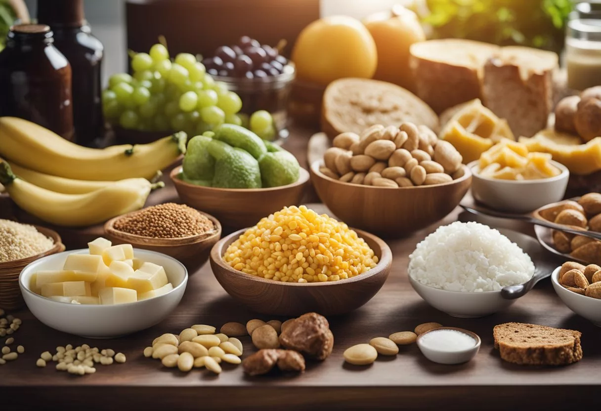 A table with various foods labeled with their respective glycemic index values, a chart showing the range of low, medium, and high GI foods