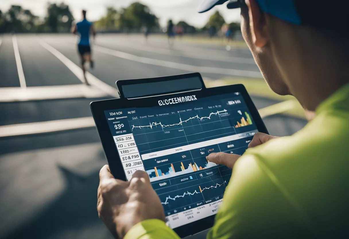 A runner checking a glycemic index chart before a race