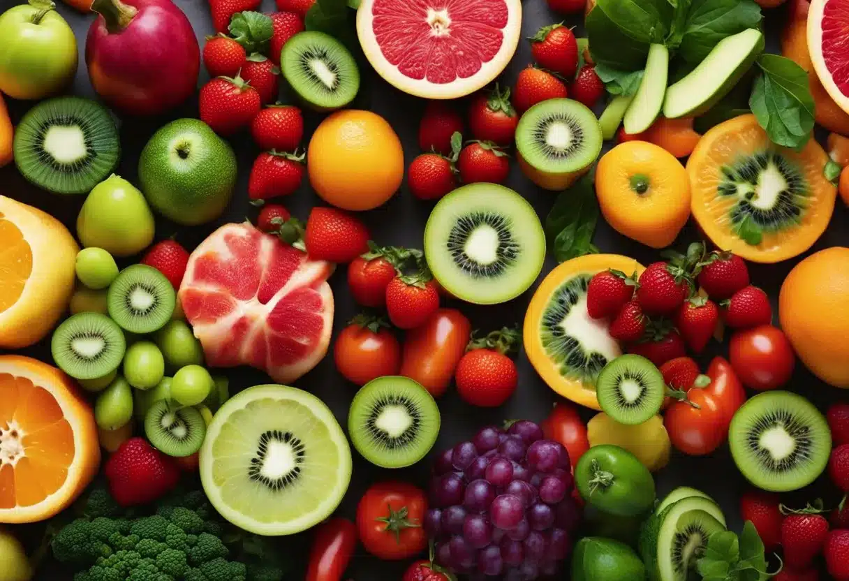 A variety of fruits and vegetables are shown being transformed into colorful liquid as they are juiced. The vibrant colors and fresh produce convey the idea of starting a healthy juicing regimen