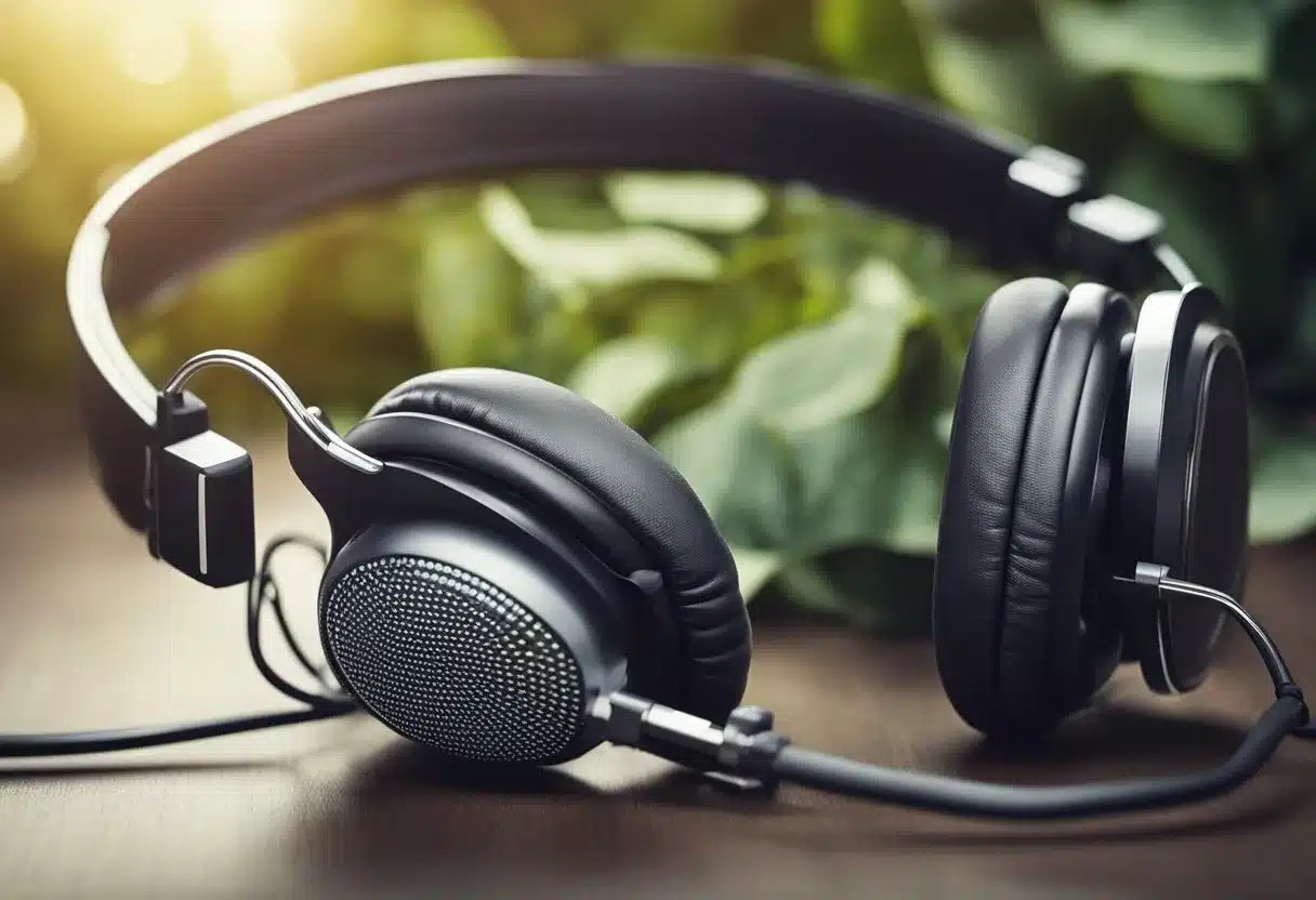 A bottle of chromium picolinate sits next to a pair of ear-shaped headphones, symbolizing the potential benefits for healthy hearing support