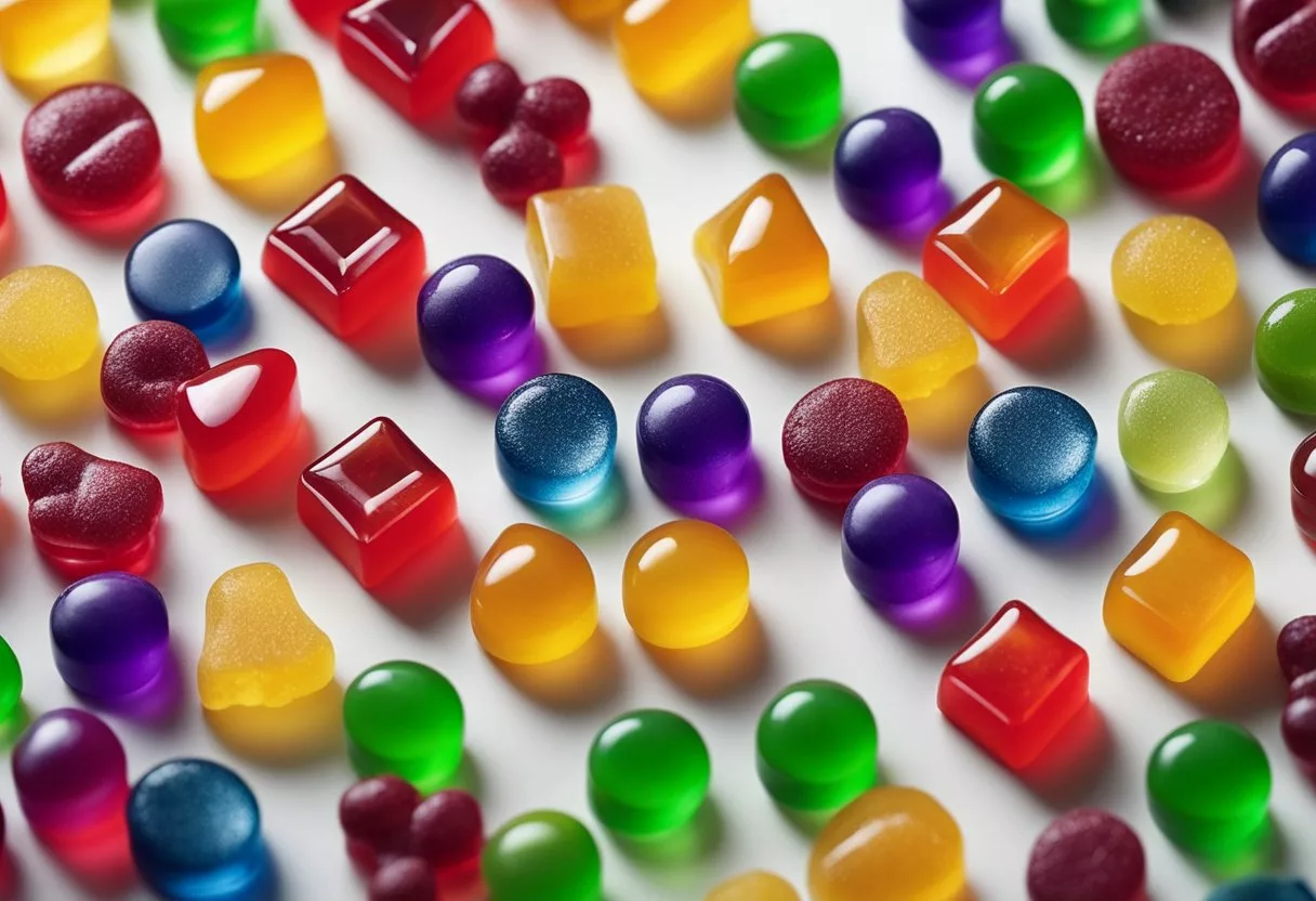 A colorful assortment of gummy candies, infused with CBG, arranged on a clean, white surface